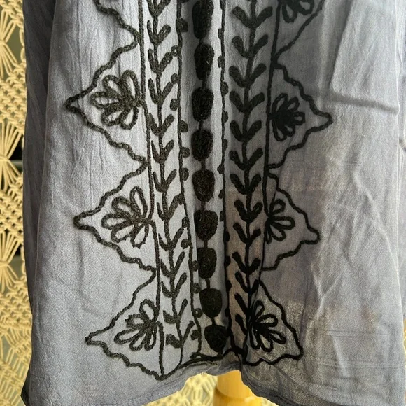 Dark Blue and Black Off the Shoulder Embroidered Tunic Mini Dress - Picture 4 of 8